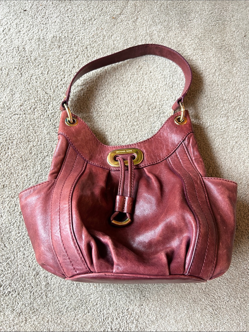 Michael Kors Leather Shoulder Bag with Gold Hardware